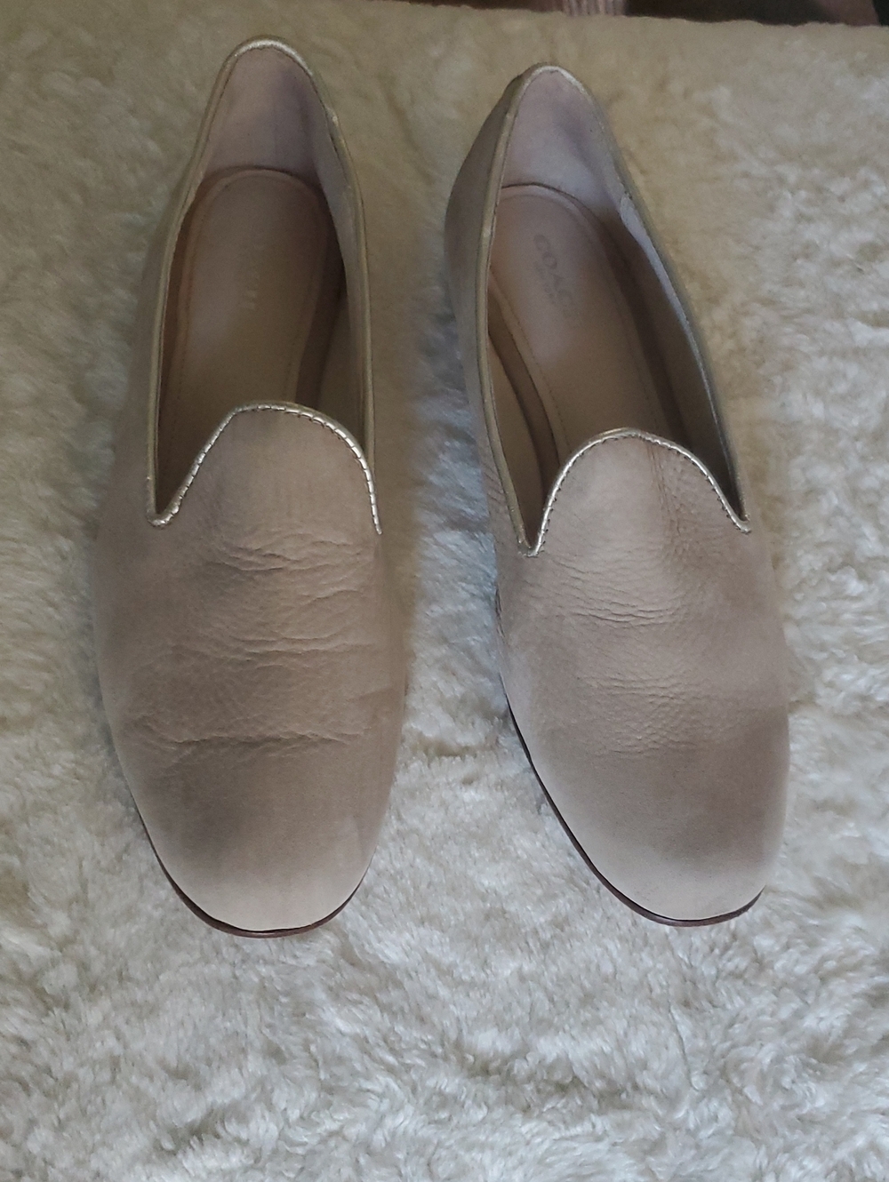 Coach Women's Suede Taupe Loafers with Silver Trim